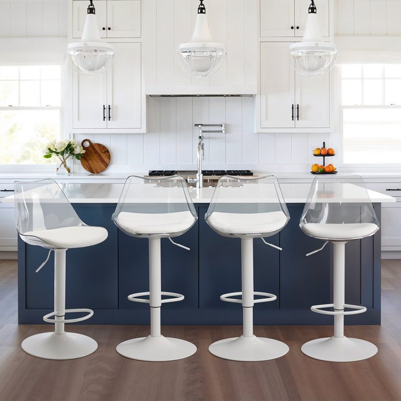 Swivel Upholstered Adjustable Height Counter Stool, White