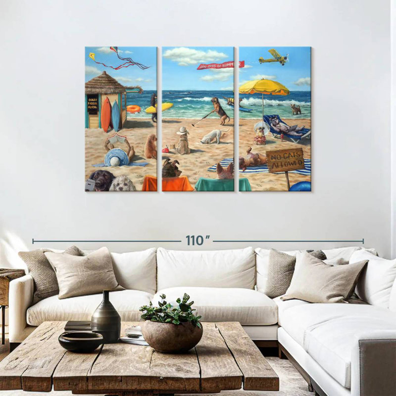 Chien de plage, H 48 po x l 74 po