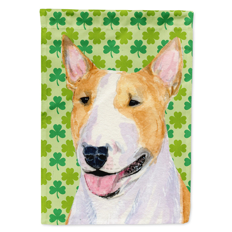 Drapeau de jardin à 2 côtés st. patrick day trèfle, Bull Terrier (beige et blanc)