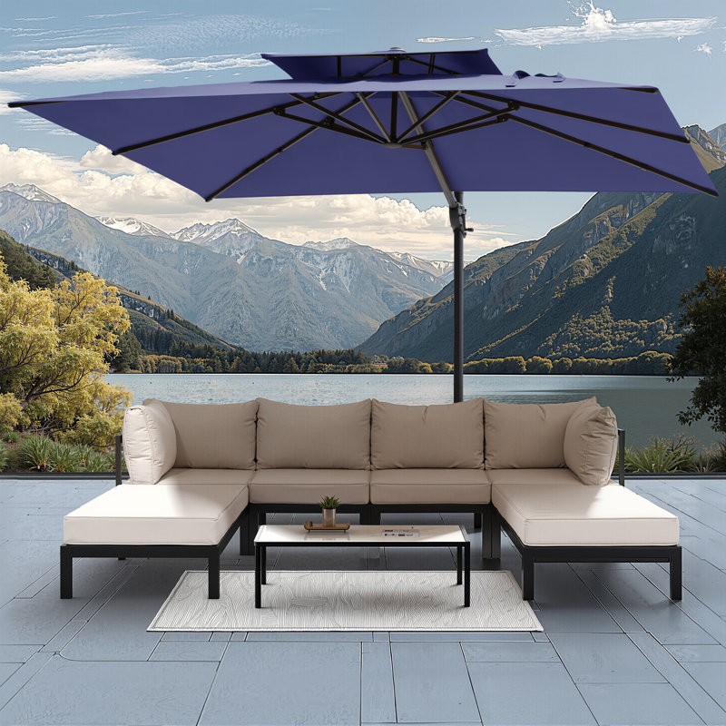 Parasol rectangulaire en porte-à-faux 128 po x 104 po, base lestée non inclus, Marine