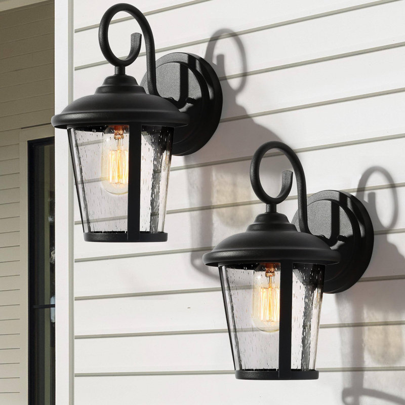 Modern 1-Light Black Outdoor Sconce Light  Cylinder Wall Sconce (Set of 2)