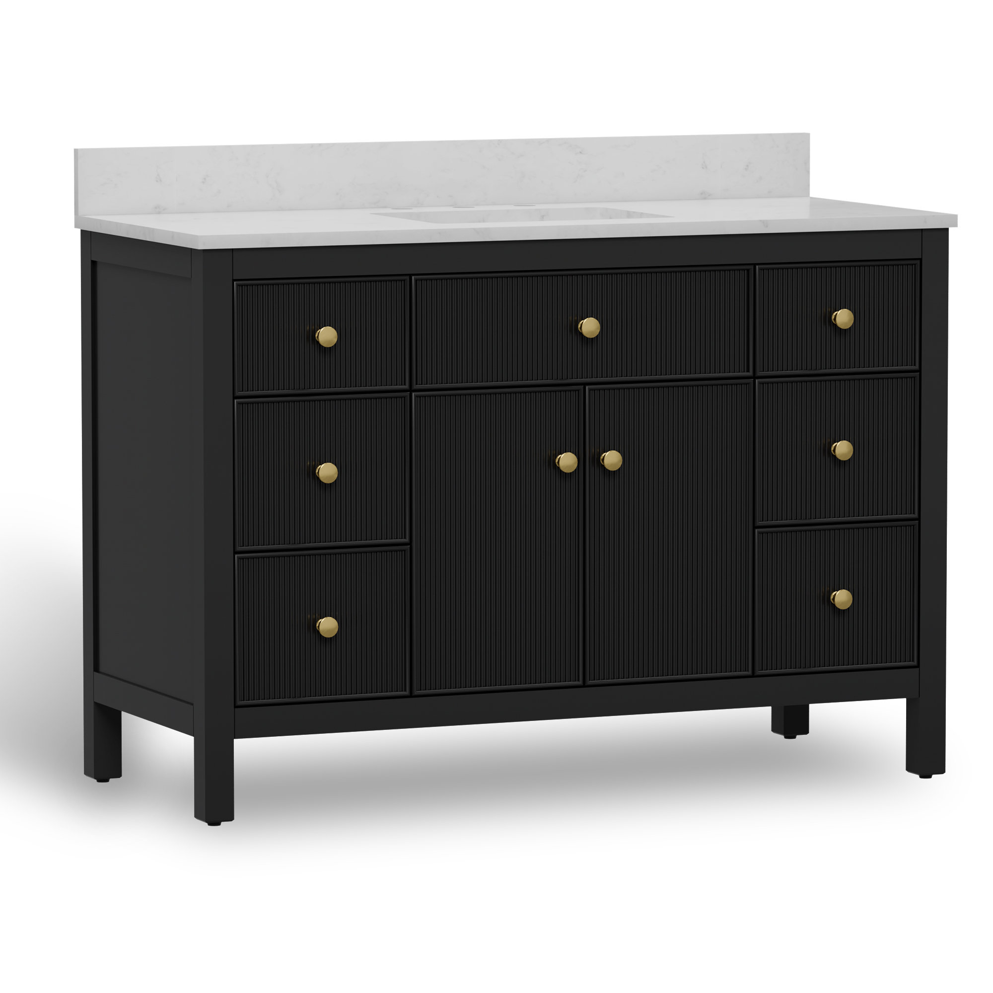 48" Fully Assembled Single Bathroom Vanity with Engineered Stone Top, Ceramic Sink, Hand Paint, Black/Gold