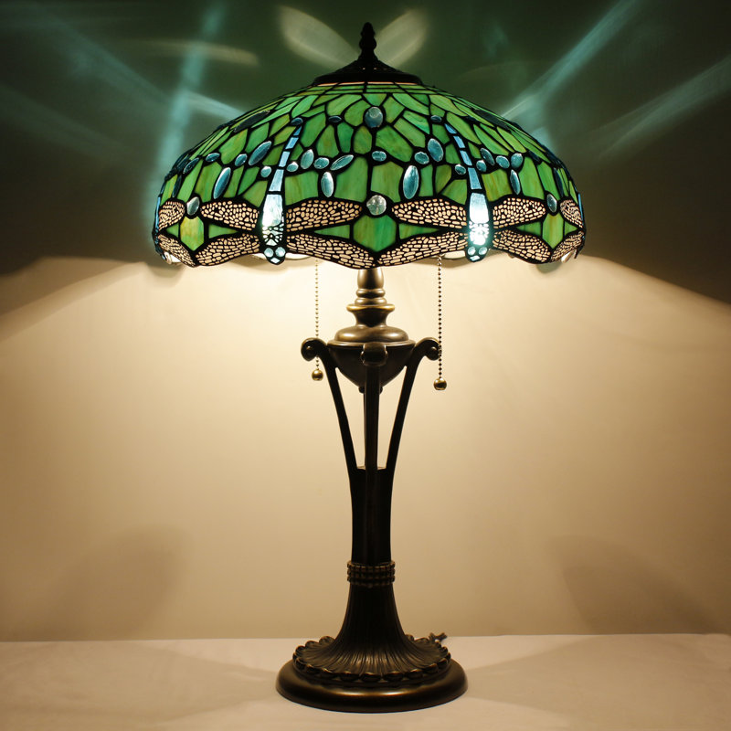 Tiffany Table Lamp Green Stained Glass Desk Lamp 16X16X24Inches Dragonfly Style Reading Light