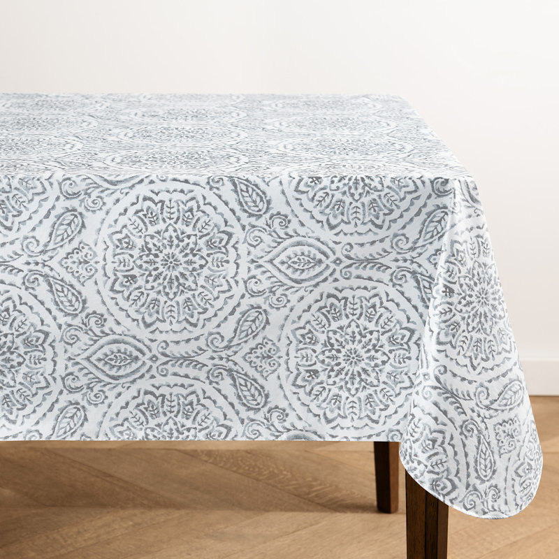 Savannah Paisley Vinyl Tablecloth, 60X84 Oval, Gray