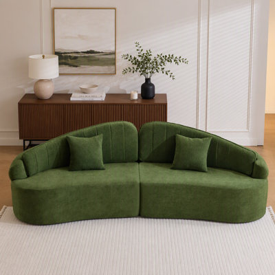 Modern Curved Chenille Sofa, Compressed 4-Seat Sofa with Removable Backrest, High Resilience Sofa No Collapse for Small Space Apartment Living Room