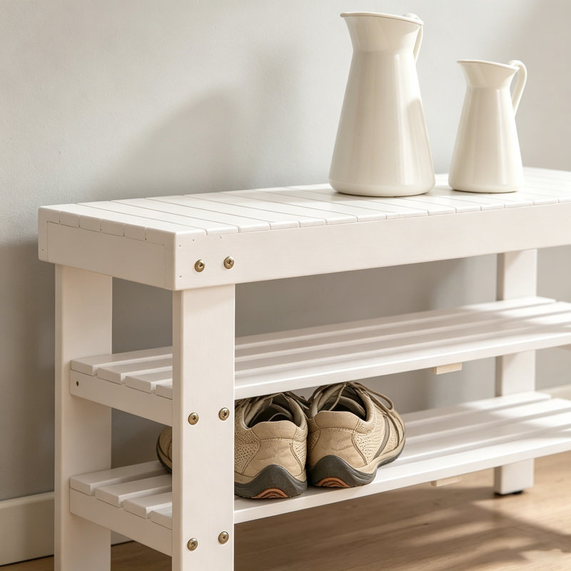 Pina Quality Solid Wood Shoe Bench, White