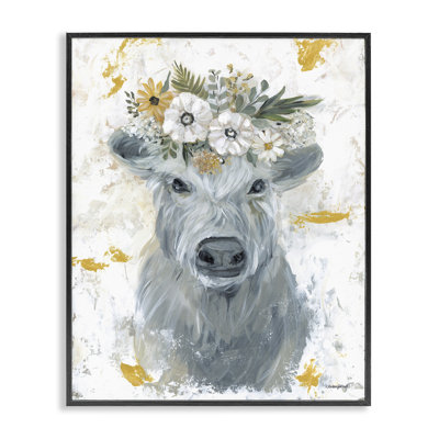 Grey Cattle with Flowers Giclee Art by Mackenzie Kissell
