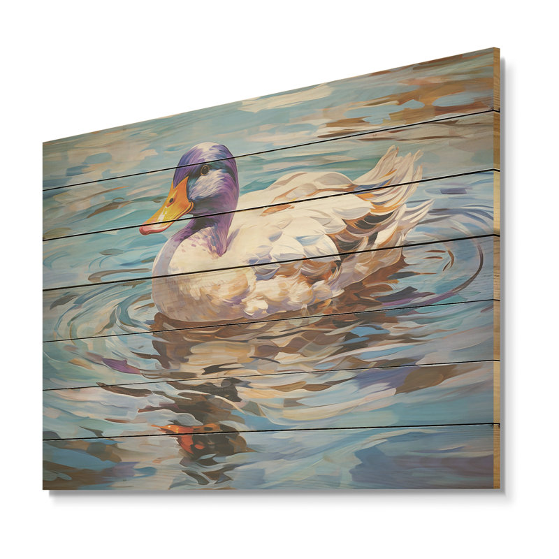 «Duck At The Pond II» - animal canard sur bois, H 10 po x l 20 po
