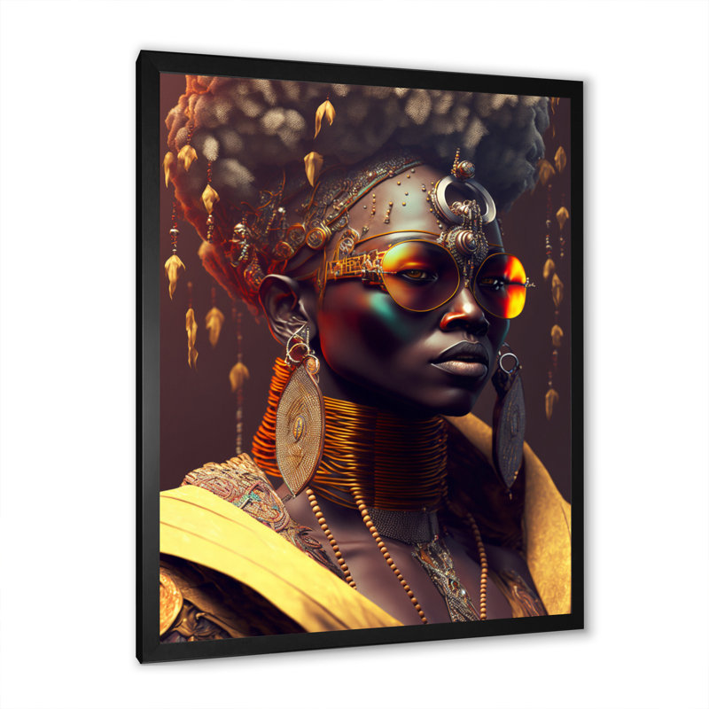 Femme afro-américaine lunettes de soleil Funky Traditiona, Cadre photo noir, H 20 po x l 12 po x P 1 po
