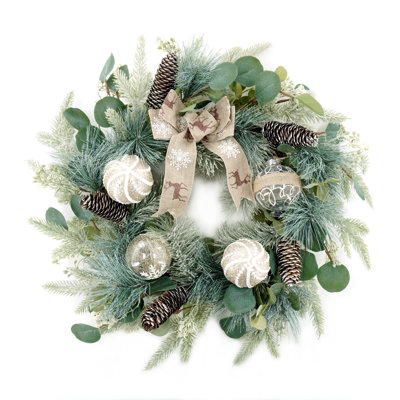 22"Deluxe Bow Christmas Decoration Ball Pinecone Wreath