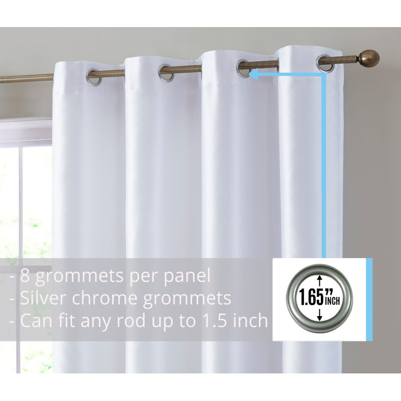 White Faux Silk Semi Sheer 96" Grommet Curtain Pair