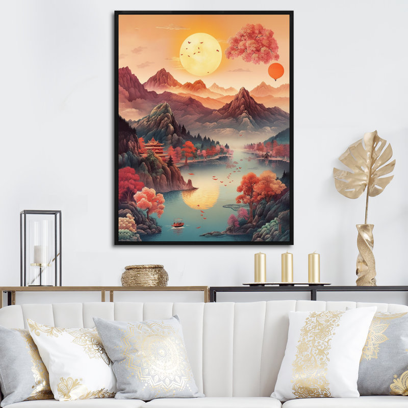 Intense Sunset Over Mountains I, reproduction d'art sur toile, H 40 po x l 30 po x P 1,5 po, Cadre flottant noir