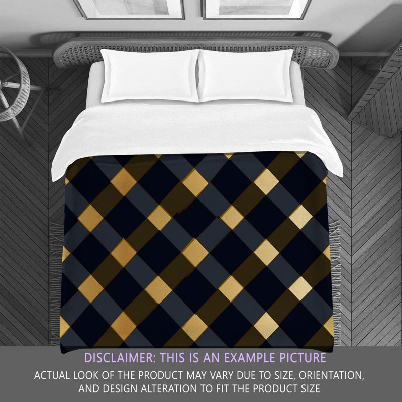 Machine Printed Comforter, King Comforter, Gold/Navy Argyle