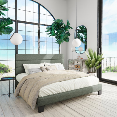Elison Platform Bed with Fabric Upholstered Headboard and Wooden Slats