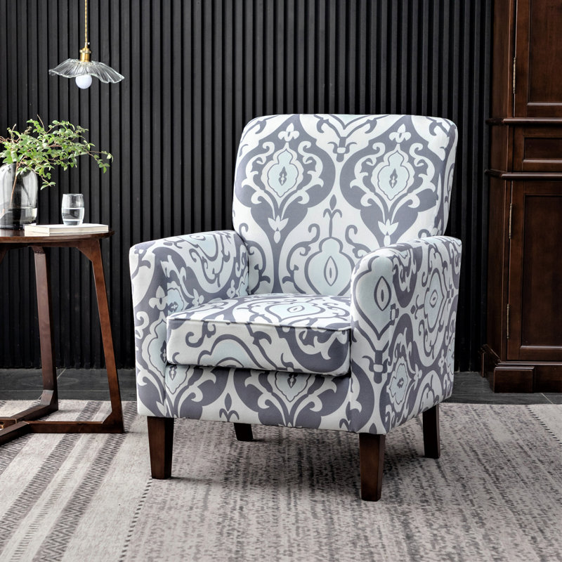 Chaise avec accoudoirs en mélange de polyester à motifs, structure en bois de bouleau massif avec pieds fuselés bruns, chaise d'appoint rembourrée de mousse avec garniture pour le bureau du salon