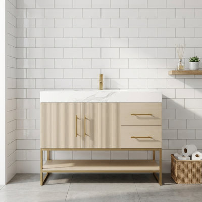 36-Inch Freestanding Bathroom Vanity with Integrated Ceramic Sink and Metallic Accents
