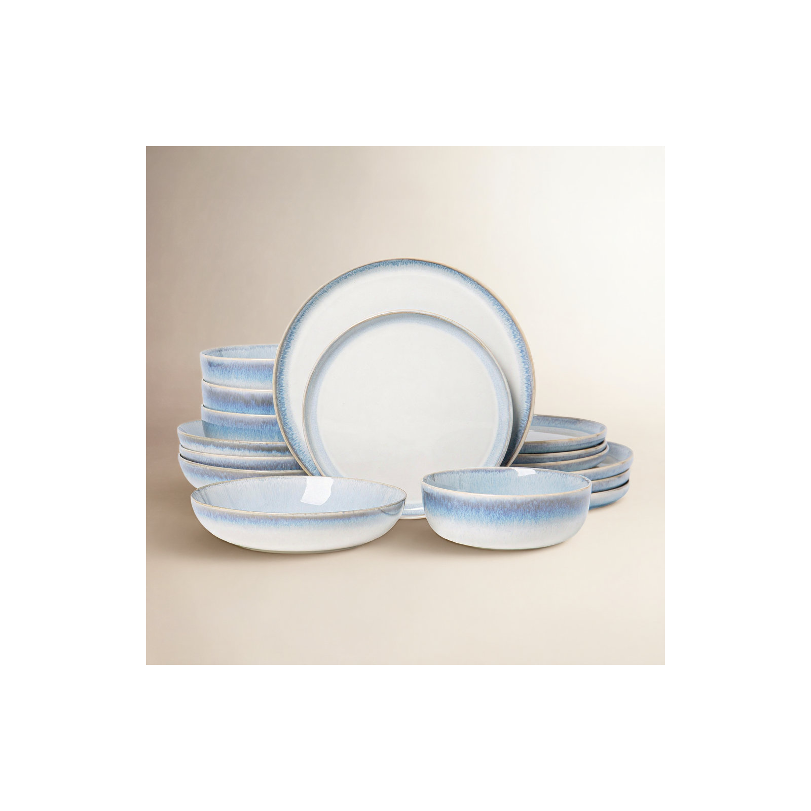  Moss Edge16 Piece Stoneware Dinnerware Set, Service for 4, Blue