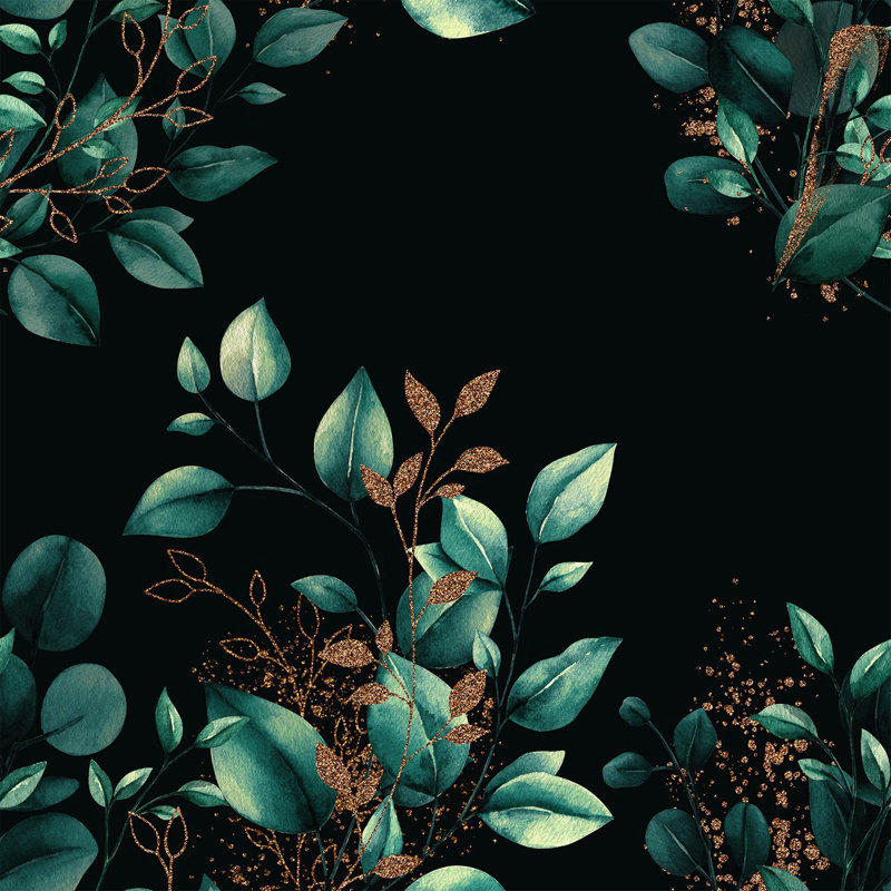 Panneau de papier peint noir L 10,4 pi x l 25 po Green Leaves