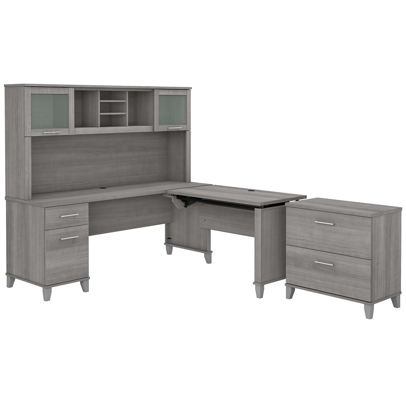 Bureau debout en L avec rehausse Magomed, Gris platine