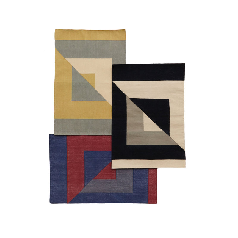 Geometric Flatweave Rectangle 5' x 7' Cotton Area Rug in Yellow/Gray