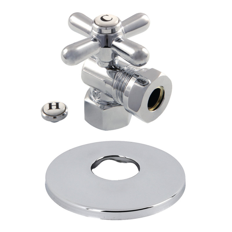 Kingston Brass 1/2-Inch FIP x 1/2 or 7/16-Inch Slip Joint Quarter-Turn Angle Stop Valve with Flange, Polished Chrome