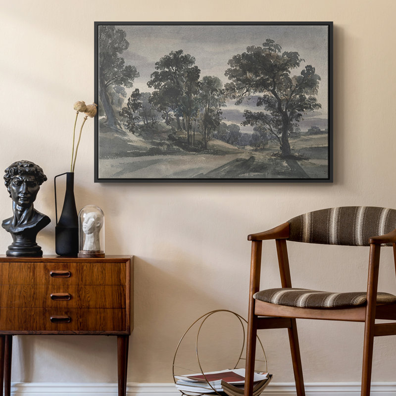 Paysage rétro - CD XXVII, Toile avec cadre flottant noir, H 17 po x l 25 po x P 2 po