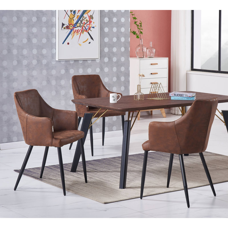 Eatonton 4 Person Dining set - a Rectangular Wooden Dining Table with Metal Legs and a Set of 4 Faux Leather Dining Chairs for Dining Room - Modern Dining Table Set