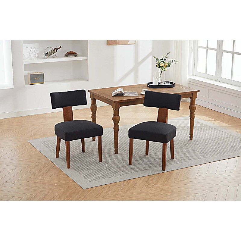 Ensemble de 2 chaises de salle à manger sans accoudoirs modernes en lin avec dossier incurvé et pieds en bois massif pour le salon de la salle à manger