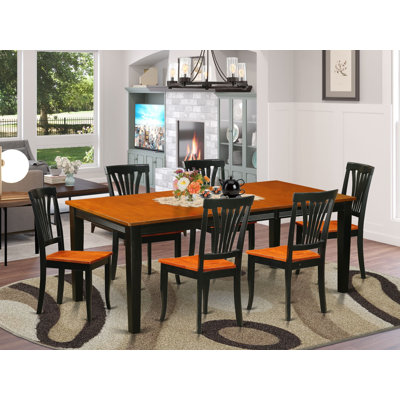 7 Piece Modern Dining Table Set Consist of a Rectangle Wooden Table with Butterfly Leaf and 6 Kitchen Dining Chairs, Black & Cherry