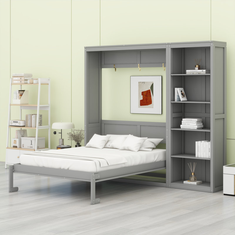 Lit escamotable mural avec tablettes Murphy, Gris