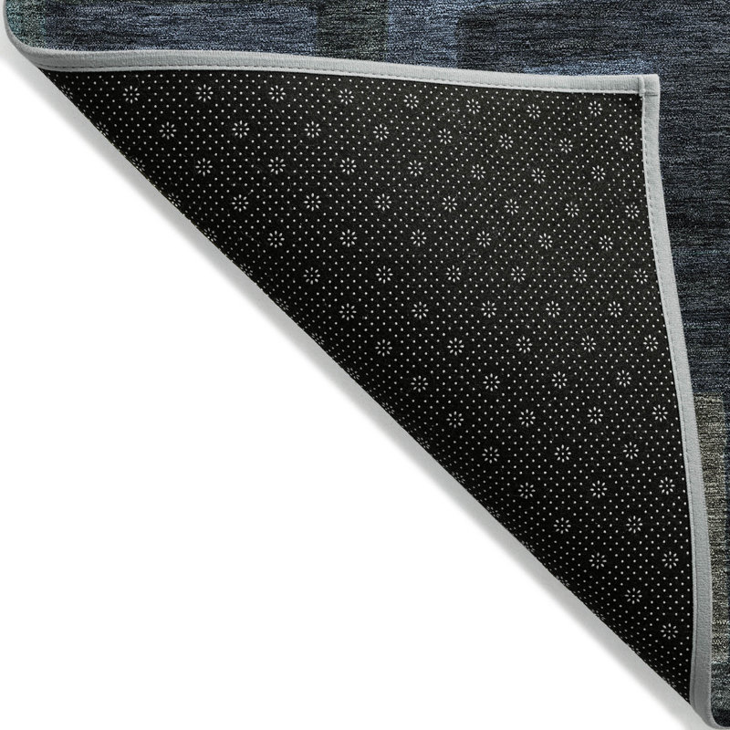 Machine Washable Blue Geometric Indoor/Outdoor Rug