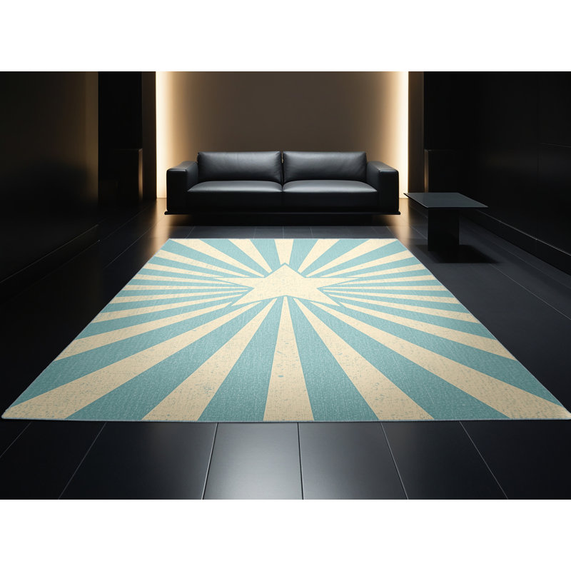 Soft Plush Fedele July 4Th Modern & Contemporary Abstract Area Rug in Beige – SkyBlue Binding, 4x6