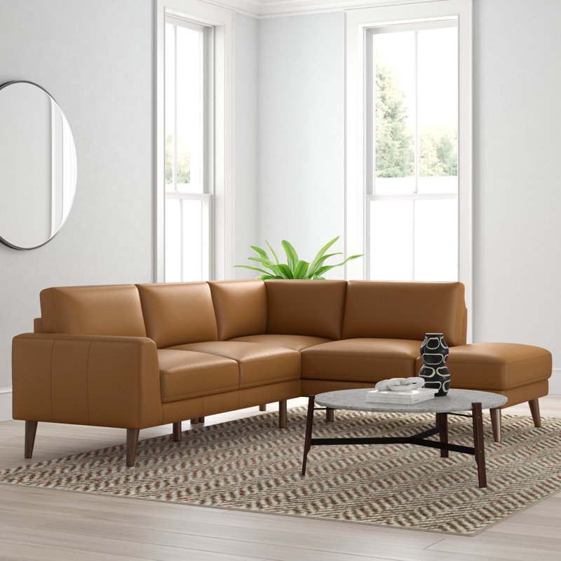 Bernis Genuine Leather Corner Sectional, Brown, Right Hand Facing