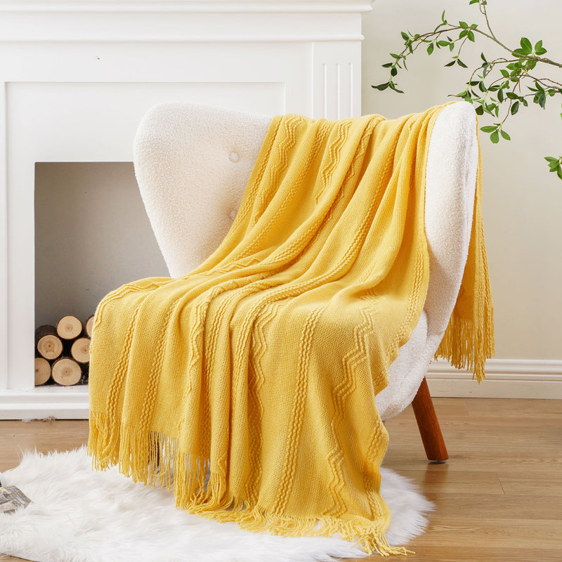 Jeté de lit décoratif de style bohème pour le salon de 50 po x 60 po, Jaune