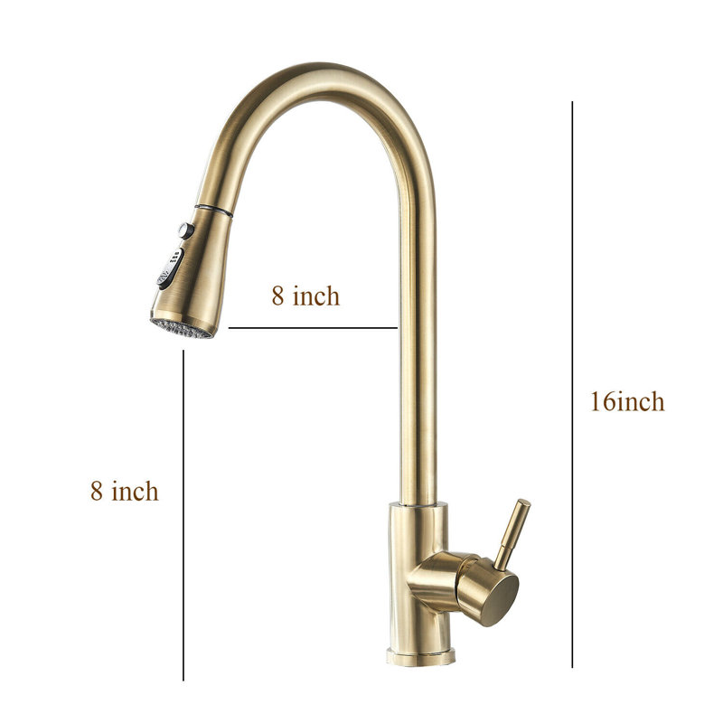 Robinet de cuisine rétractable à poignée simple avec accessoires, Brushed Gold