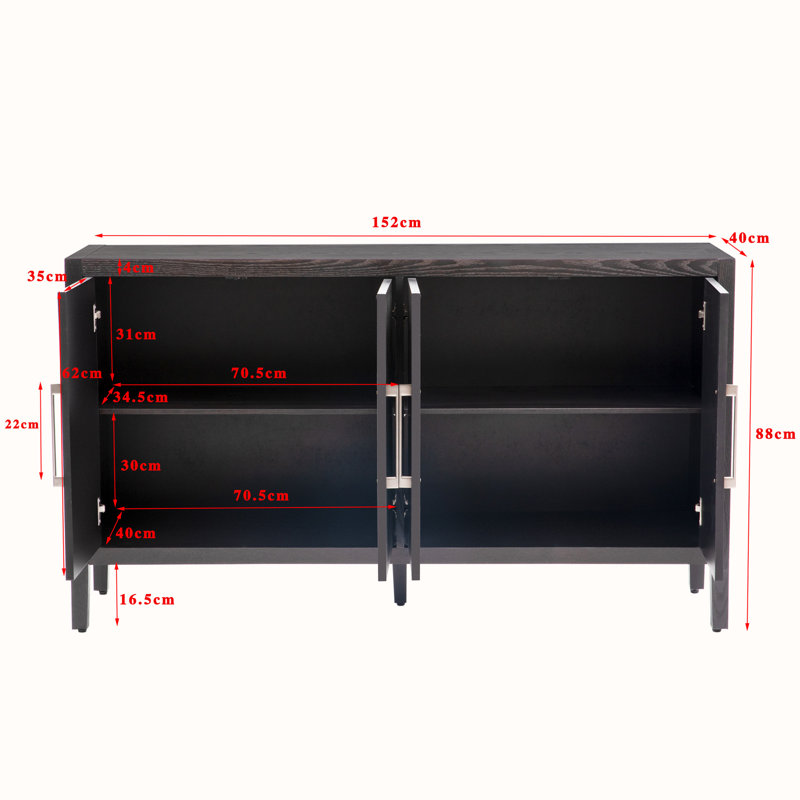 Cortisha Large Storage Cabinet Sideboard with 4 Metal Handles 4 Adjustable Shelves and 4 Doors High Quality Wood Grain Design Easy to Assemble Perfect for Home Organization and Maximizing Storage Space