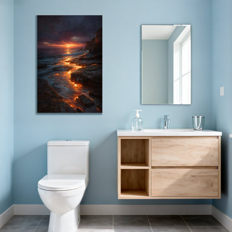 Paysage et nature Coucher de soleil spectaculaire sur le rivage rocheux, H 24 po x l 16 po