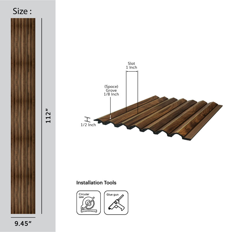 Gilded Peaks 112" L x 9.5" W x 0.5" D Polystyrene Glue-up Wood Slat Walls 73.5 sq.ft., Brazilian Cherry