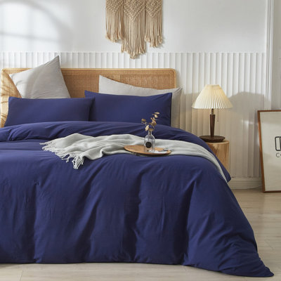 LIFETOWN 100% Washed Cotton Duvet Cover Set Linen Feel Natural Wrinkle Lightweight Comfy