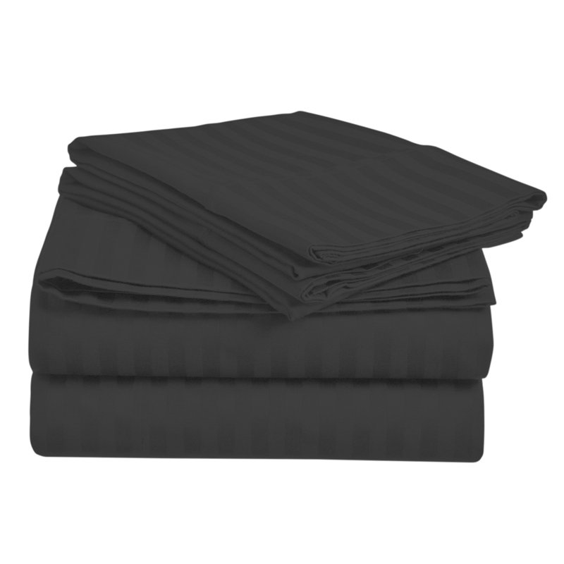 Matiah Microfiber Striped Sheet Set, Full Sheet Set with Fitted Sheet and 2 Pillowcases, Black