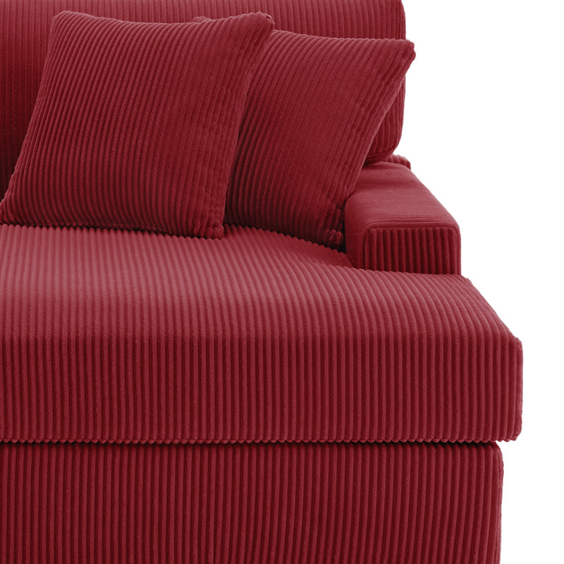 Chaise longue surdimensionnée en velours côtelé rouge avec accoudoirs et coussins Milbrey, Face à la droite, Velours côtelé