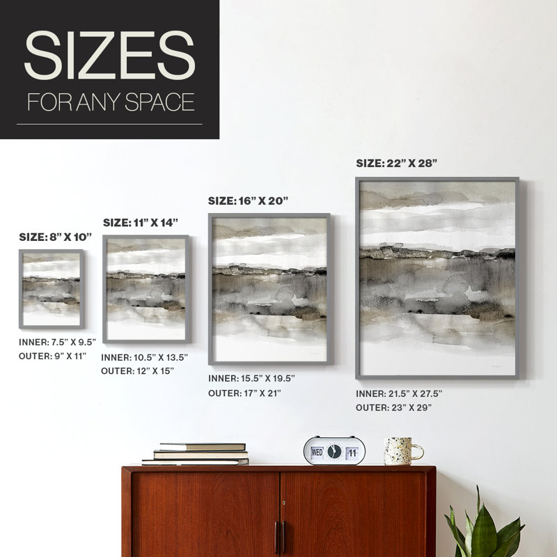 Neutral Harmony Framed Print - Solid Wood, Gray, 10" H x 8" W