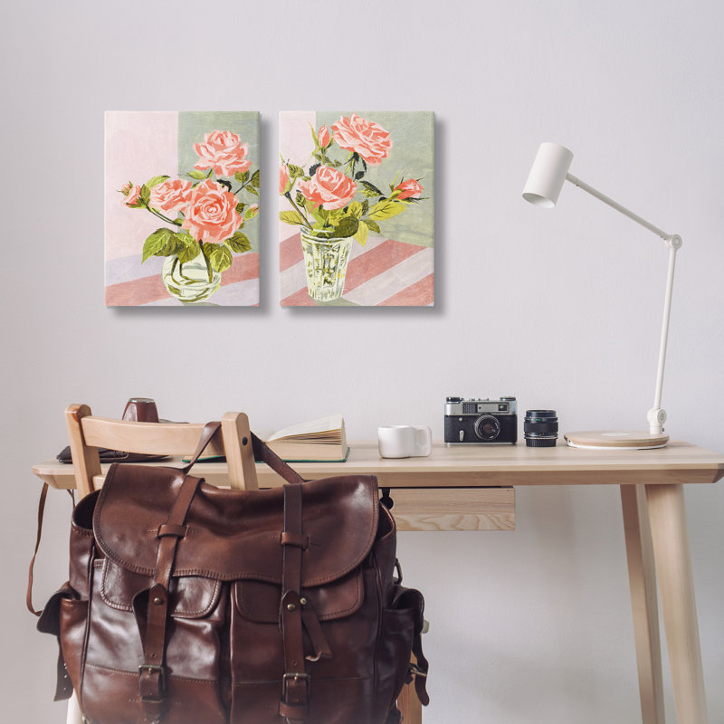  "Rose rose bouquets en verre", ensemble de 2 toiles murales par Melissa Wang, H 20 po x l 16 po
