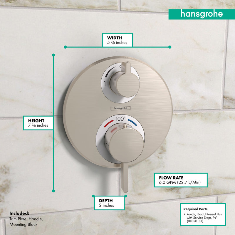Garniture de soupape thermostatique avec inverseur à mémoire de température Ecostat S, Nickel brossé