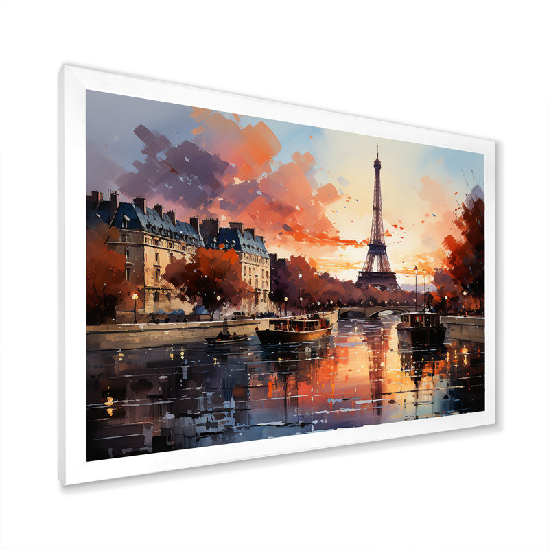 Automne, Paris, coucher de soleil sur la tour Eiffel - Art mural de la ville de Paris, Cadre de coin blanc fermé
