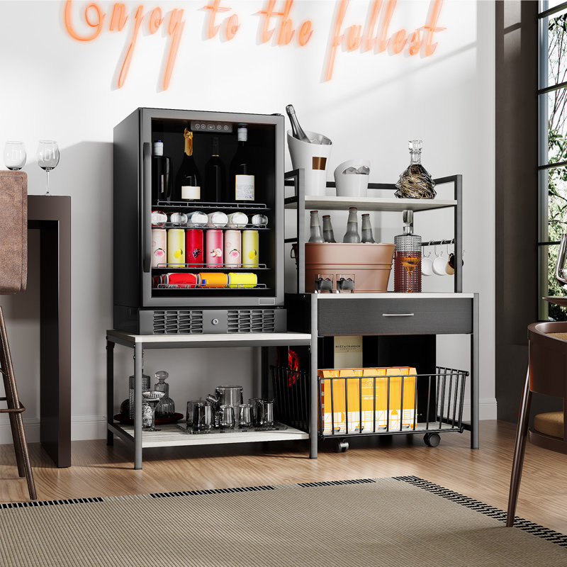 Support d'imprimante 3D avec tiroir de rangement et panier à filament roulant, table d'imprimante industrielle avec tablettes ouvertes et crochets, poste de travail en métal robuste pour outils et accessoires d'impression 3D, gris