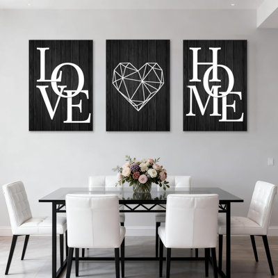 Paquet de 3 œuvres d'art sur toile, ensemble de 12 po x 16 po Black Home & Love