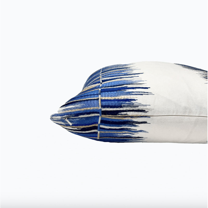 Housse de coussin brodée multicolore brodée, Rayé bleu / blanc, H 20 po x l 20 po