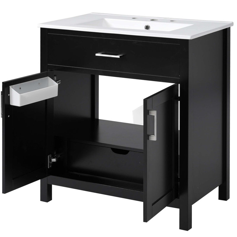 Meuble-lavabo de 30 pouces avec lavabo en céramique et beaucoup de rangement - Durable, élégant et parfait pour les petites salles de bain
