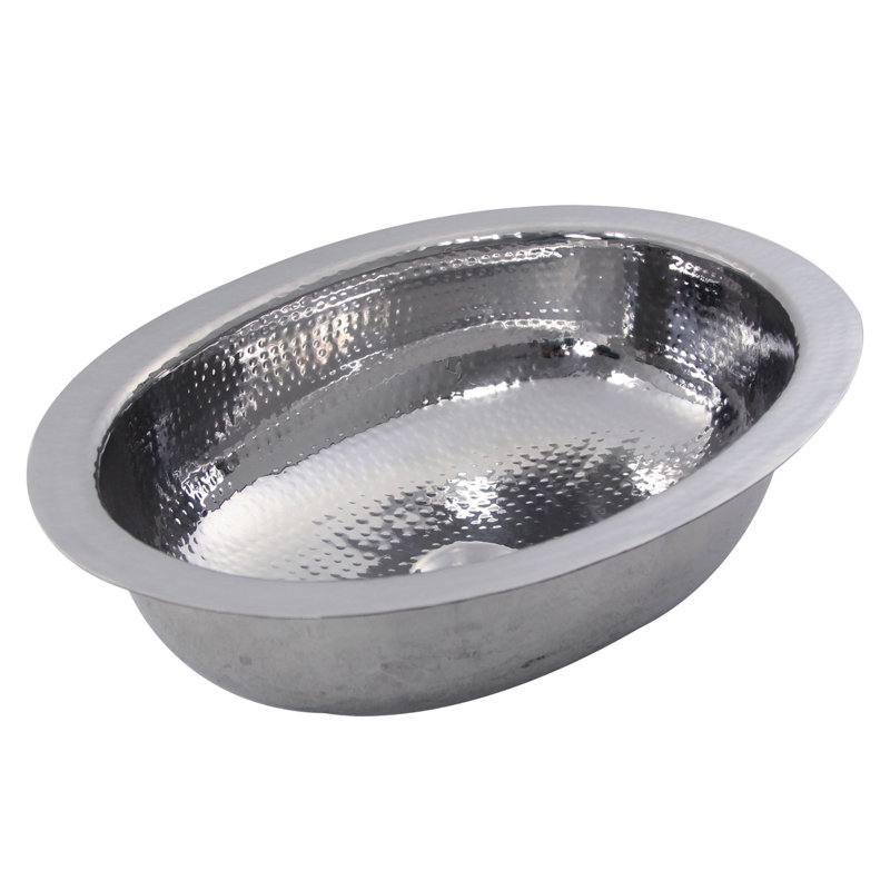 Hand Hammered Stainless Steel Oval Undermount Bathroom Sink